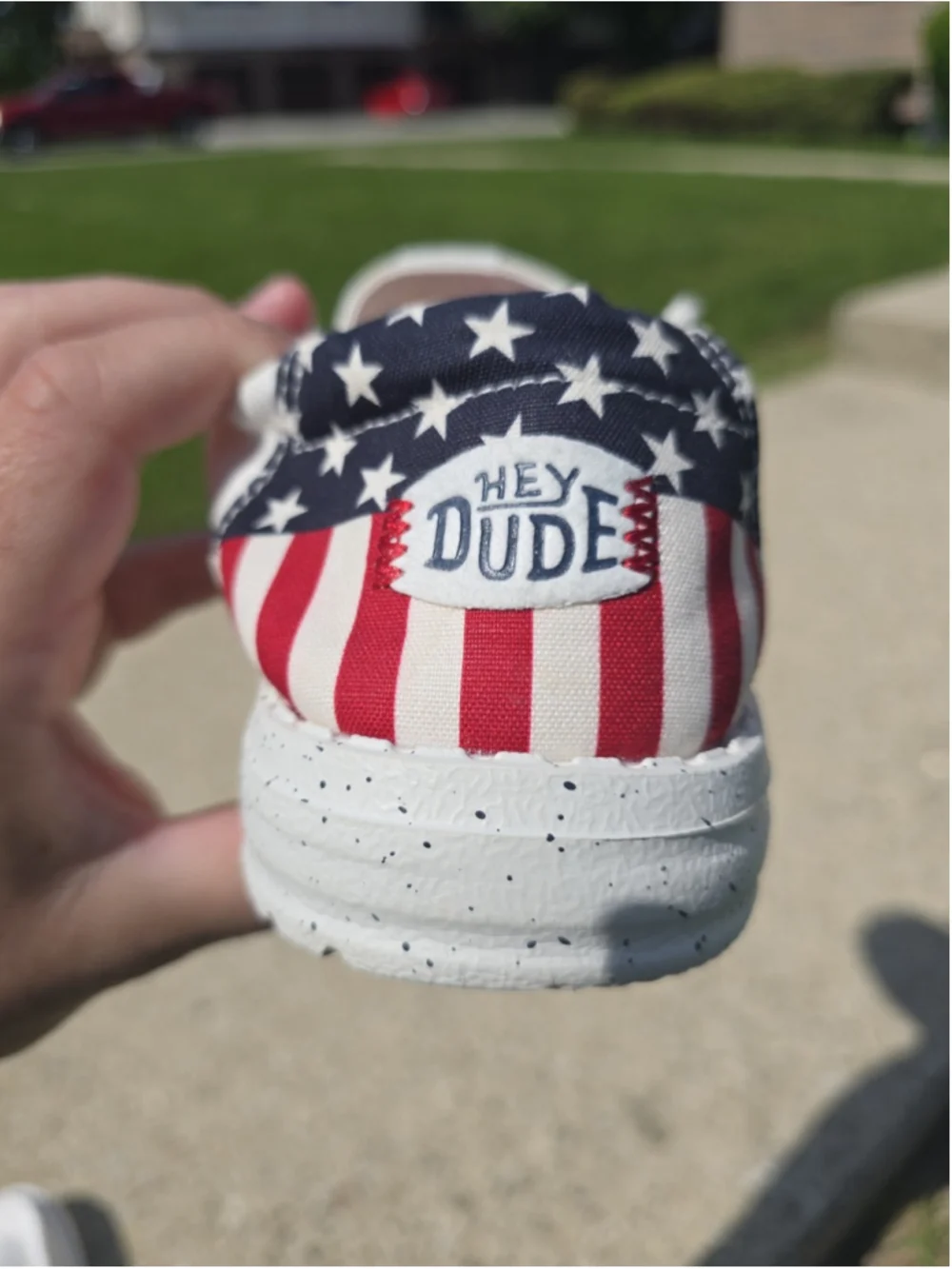 Hey Dude USA Flag Patriotic Slip On Shoes Woman's 11W Wide Excellent Condition